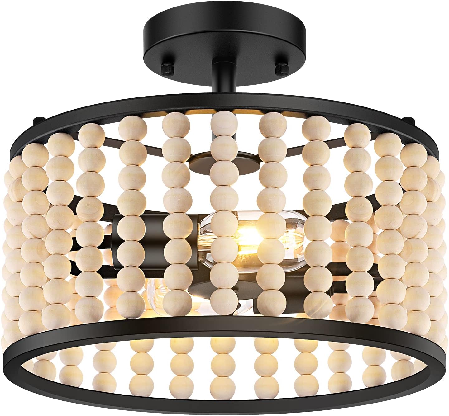 Lámpara techo rústica con cuentas madera 2 luces