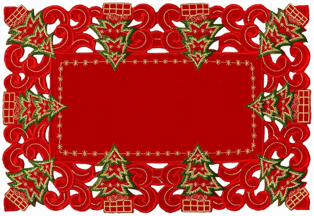 6 Pzas Manteles Navidad Bordados Árbol Acebo 12x18pulg