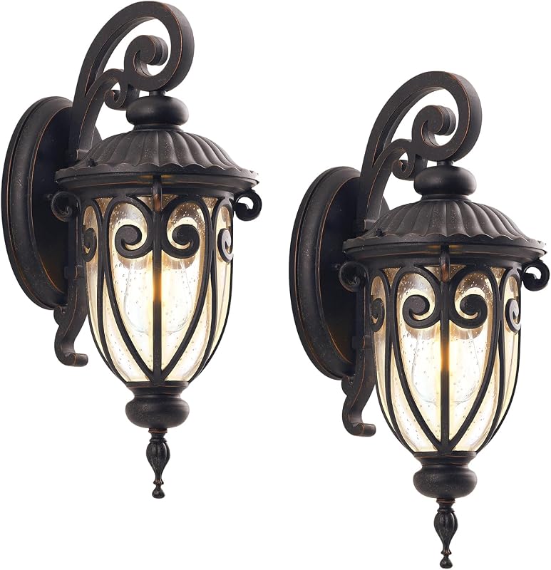2 Lámparas exterior bronce 18pulg vidrio sembrado