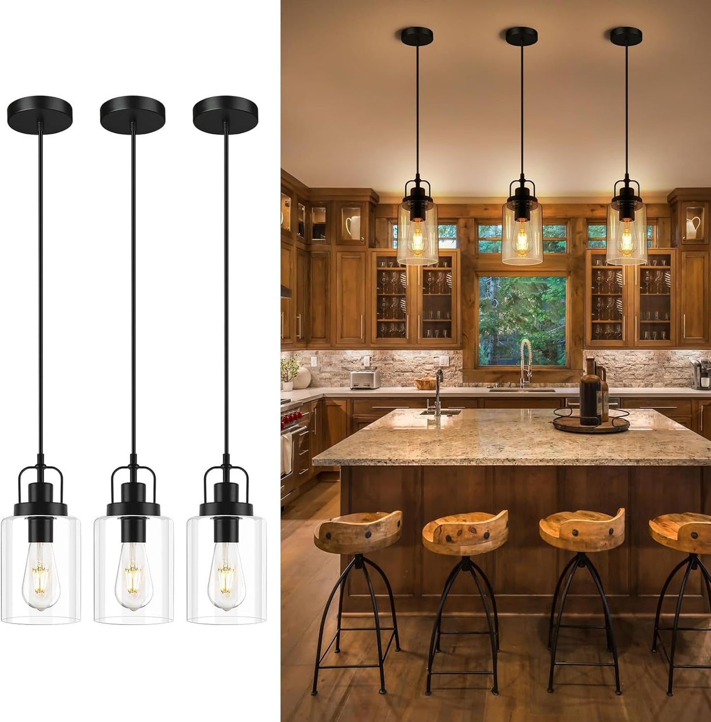 Lámpara colgante isla cocina marco madera E26