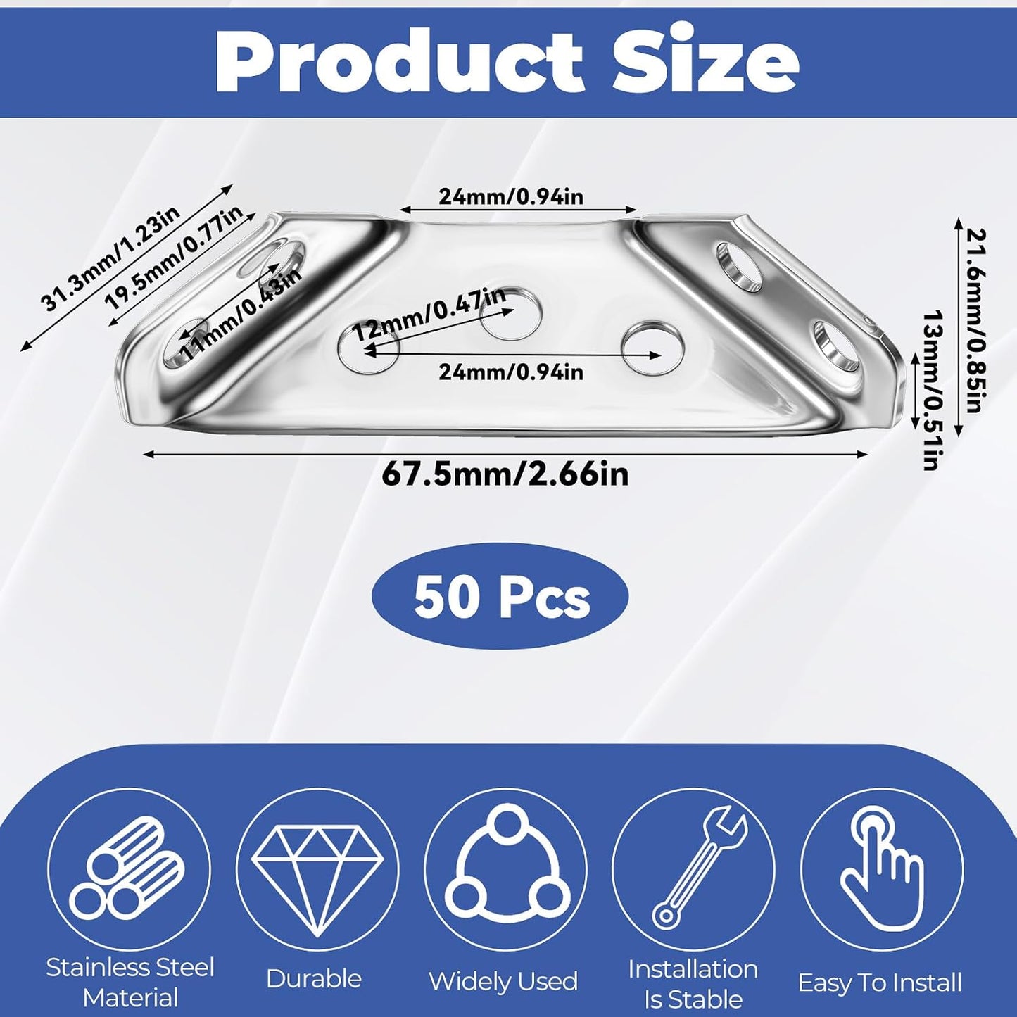50 Pzas Soporte Universal Acero Inox para Muebles