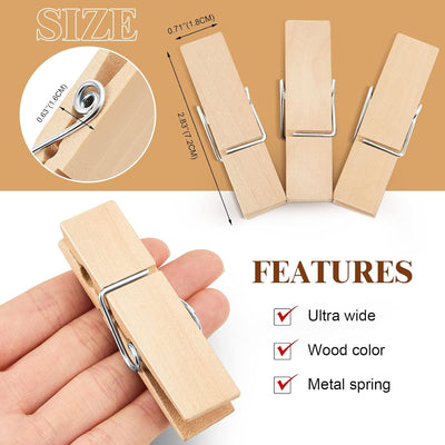 90 Pinzas Madera Anchas 2.83pulg para Ropa y Manualidades