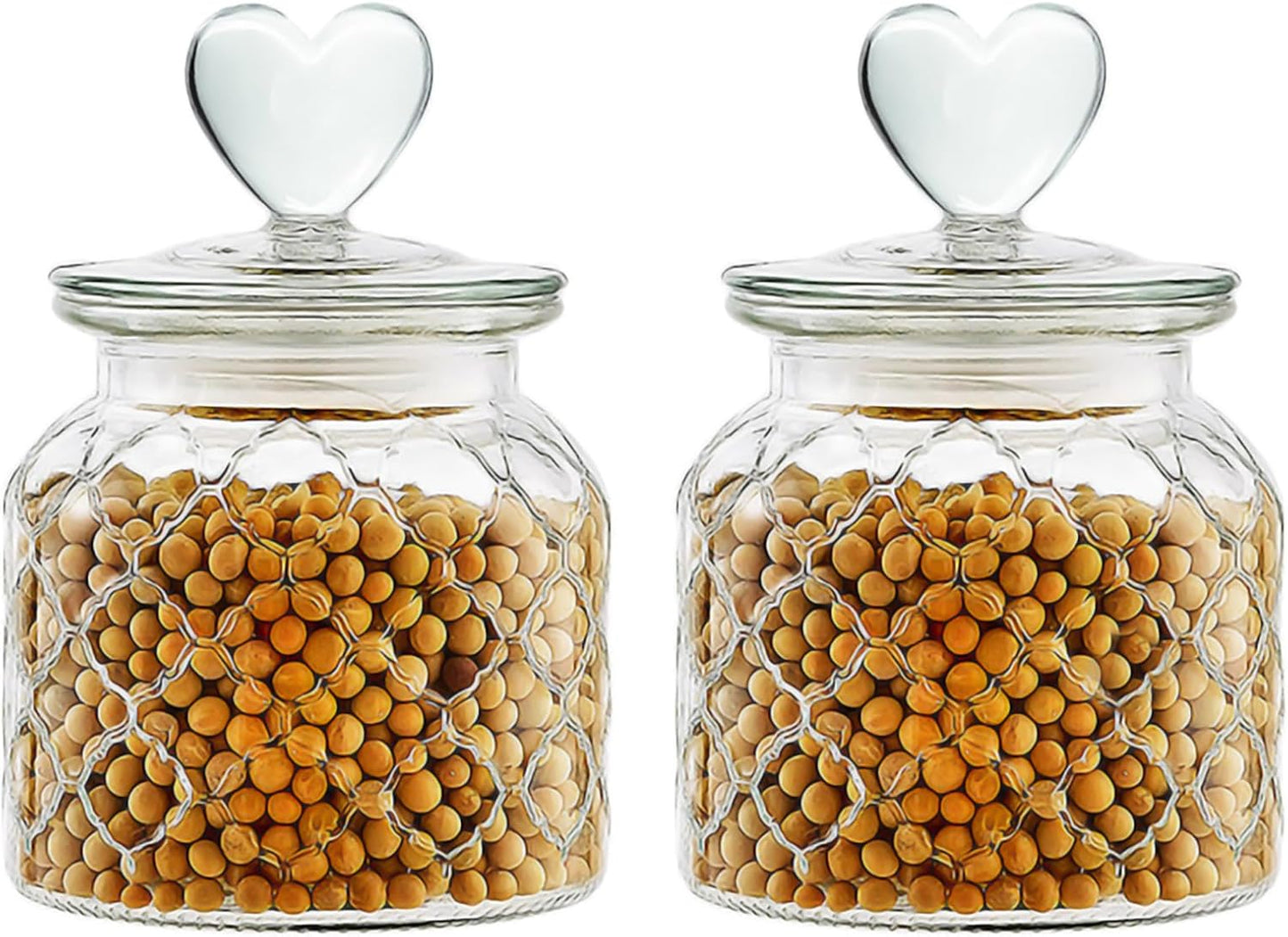 Recipiente vidrio 22oz con tapas corazón herméticas cocina