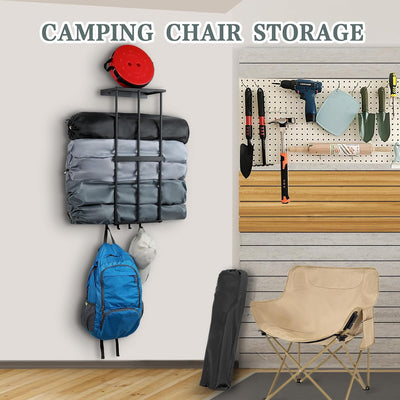 Estante sillas camping metal pared garaje con 4 ganchos