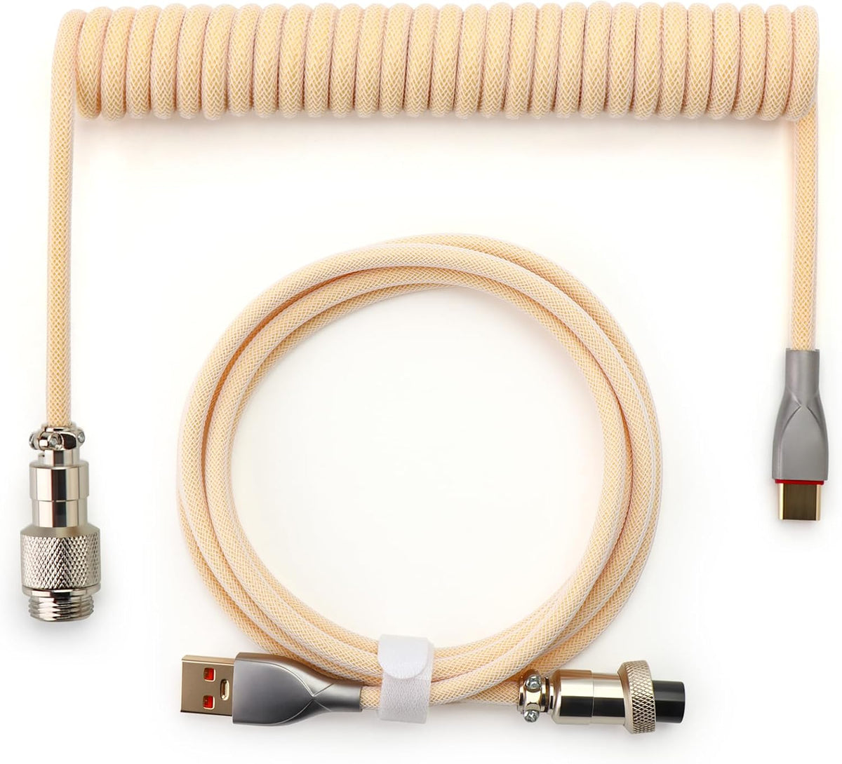 Cable tipo C a USB A manga espiral conector metal beige