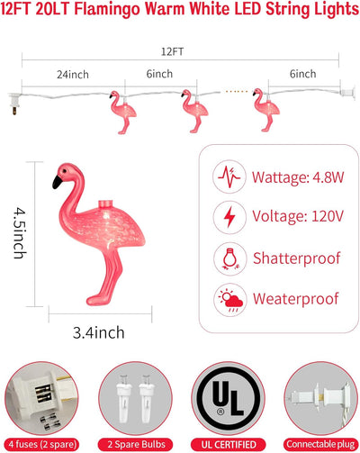 Guirnalda LED Flamenco 12ft 20 Luces Rosa IP44