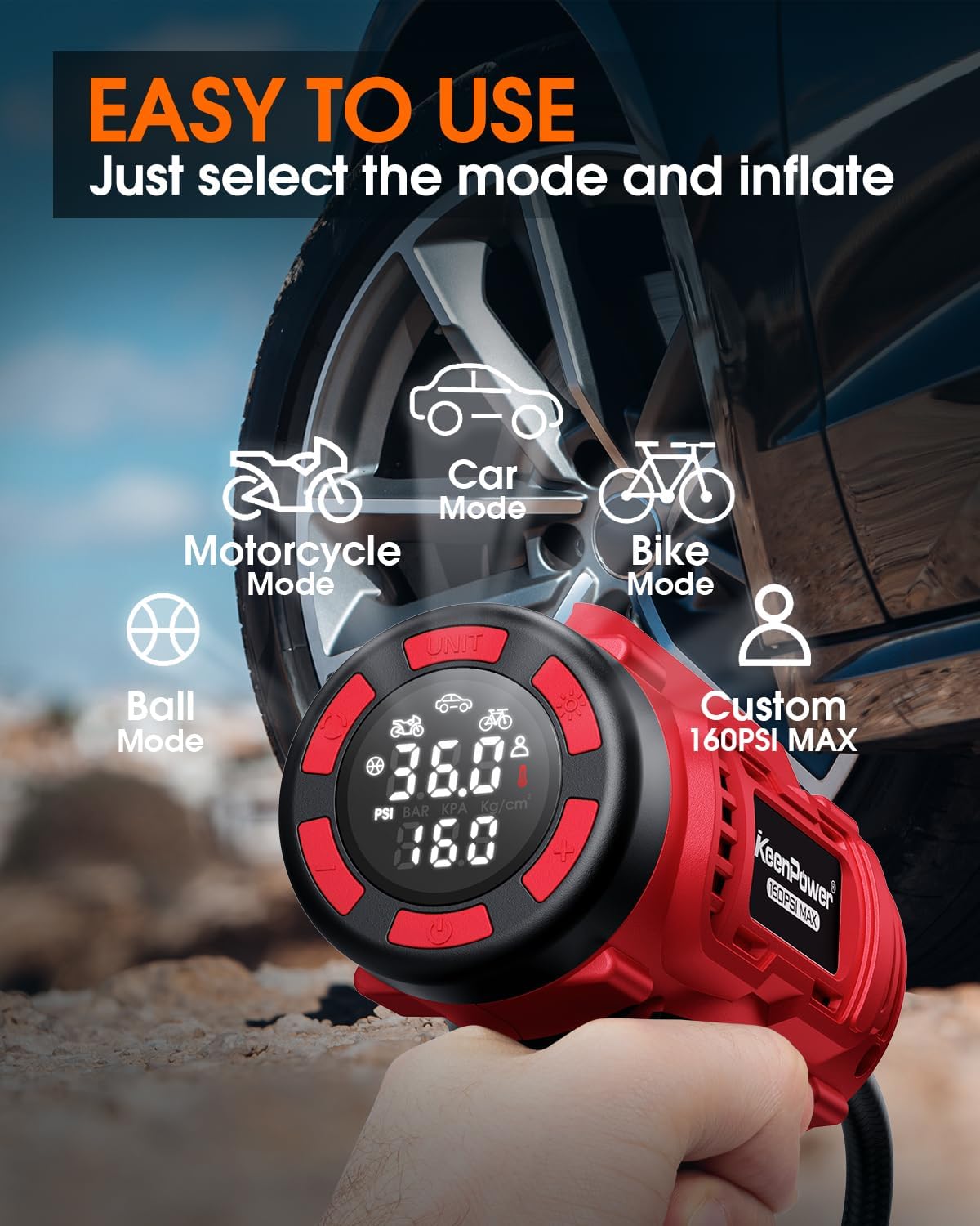 Inflador neumáticos inalámbrico 21V digital rojo