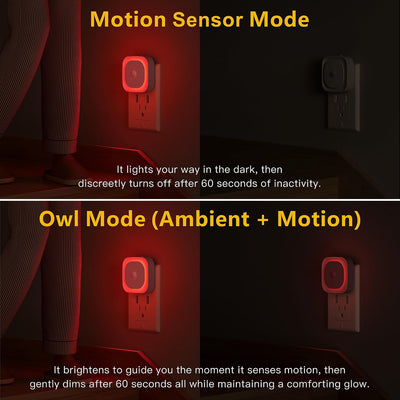 2 Luces Nocturnas Rojas con Sensor Movimiento y Atardecer