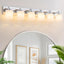 Lámpara baño 6 luces cromo pantallas vidrio blanco
