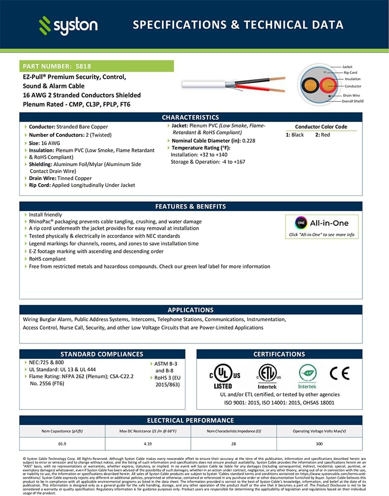 Cable alarma incendios 16/2 100% cobre trenzado UL