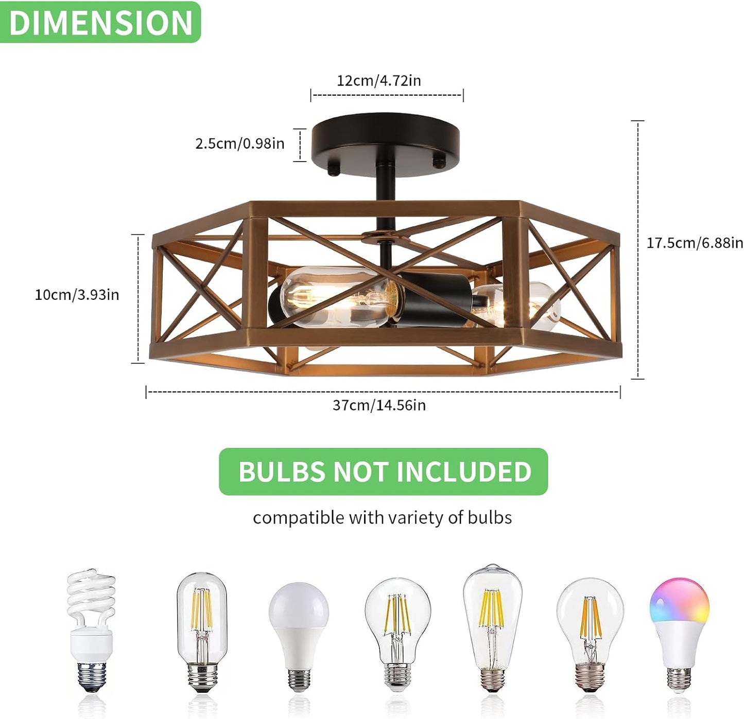 Lámpara techo empotrado 3 luces hexagonal bronce cocina