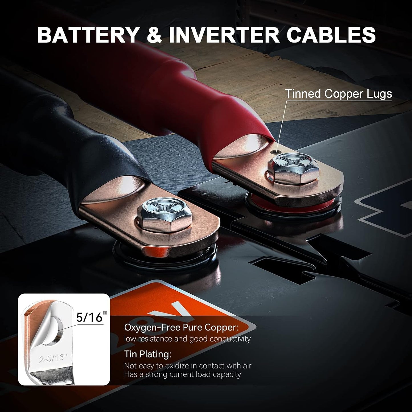 Cable inversor batería 4 AWG 10 pies cobre puro 5/16"