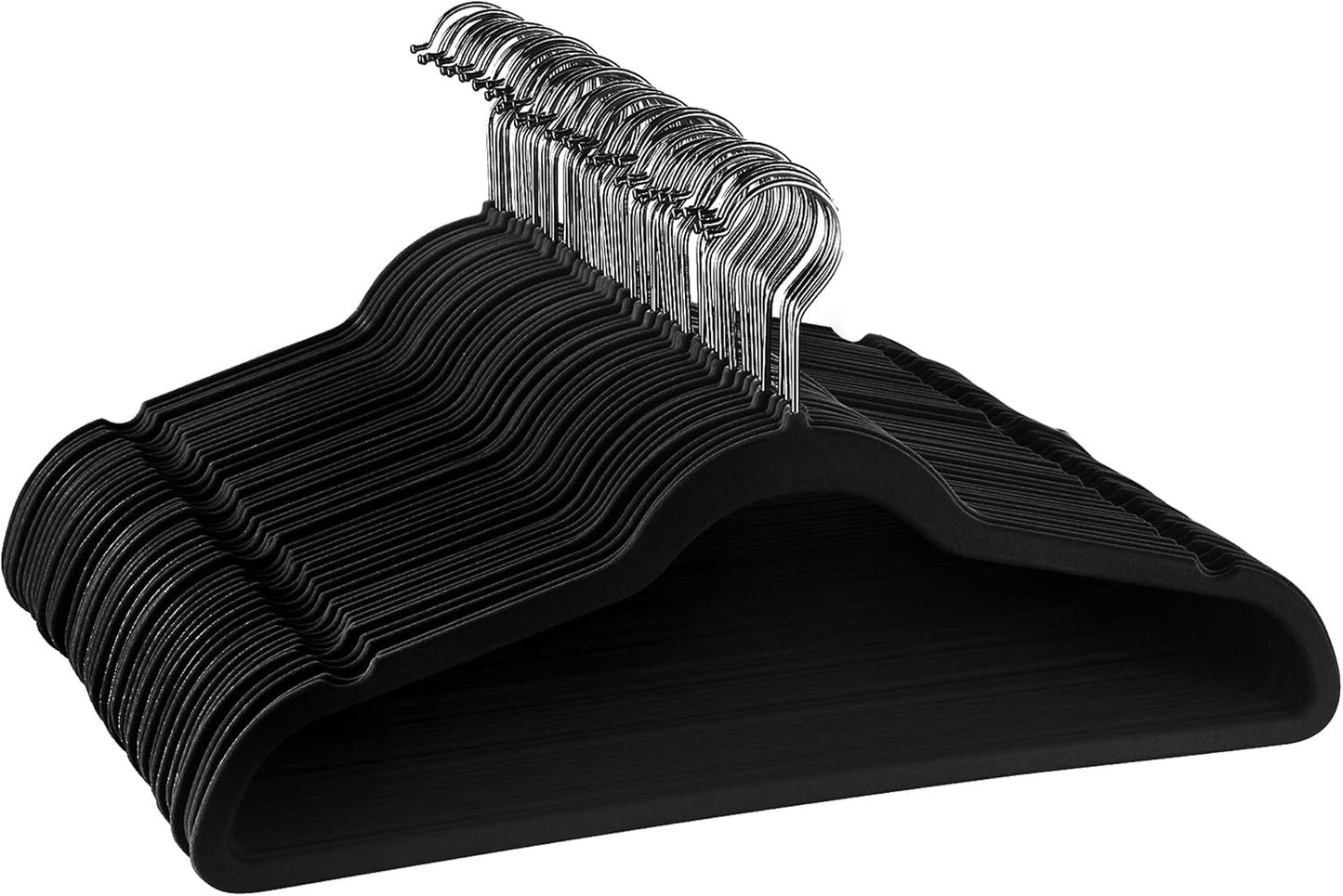 50 Perchas Terciopelo Flocado con Ganchos Inox Negro
