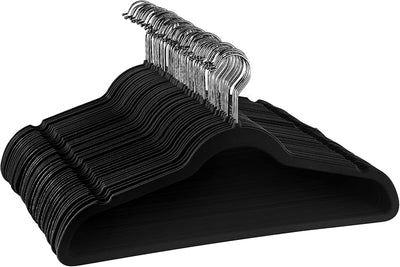 50 Perchas Terciopelo Flocado con Ganchos Inox Negro