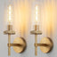 2 Apliques Pared 15" Cable Dorado Tubo Vidrio Rayas Moderna