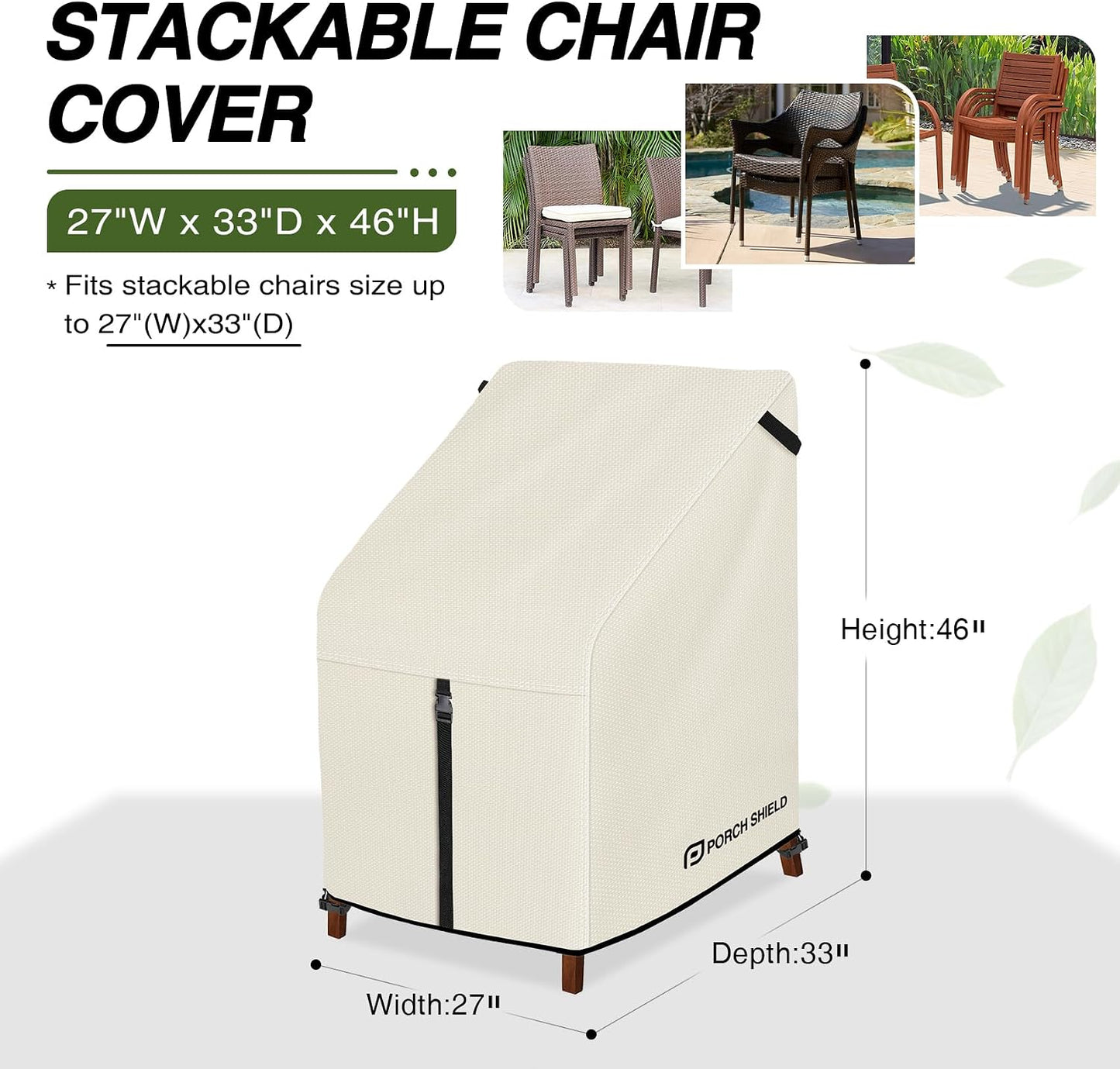 Fundas sillas apilables patio impermeables 27x33x46pulg beige