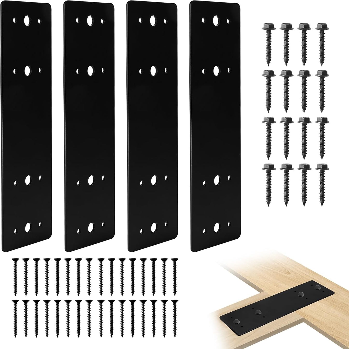 4 Placas Acero Recto 10x3pulg Soportes Unión Madera