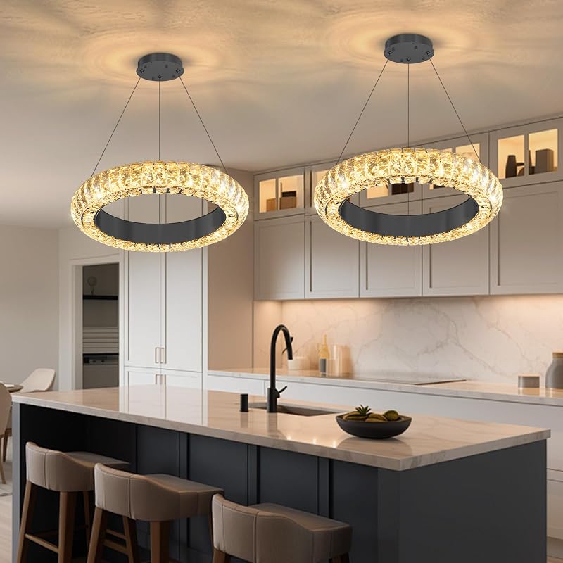 Lámpara araña LED cristal anillo 16" ajustable sala cocina