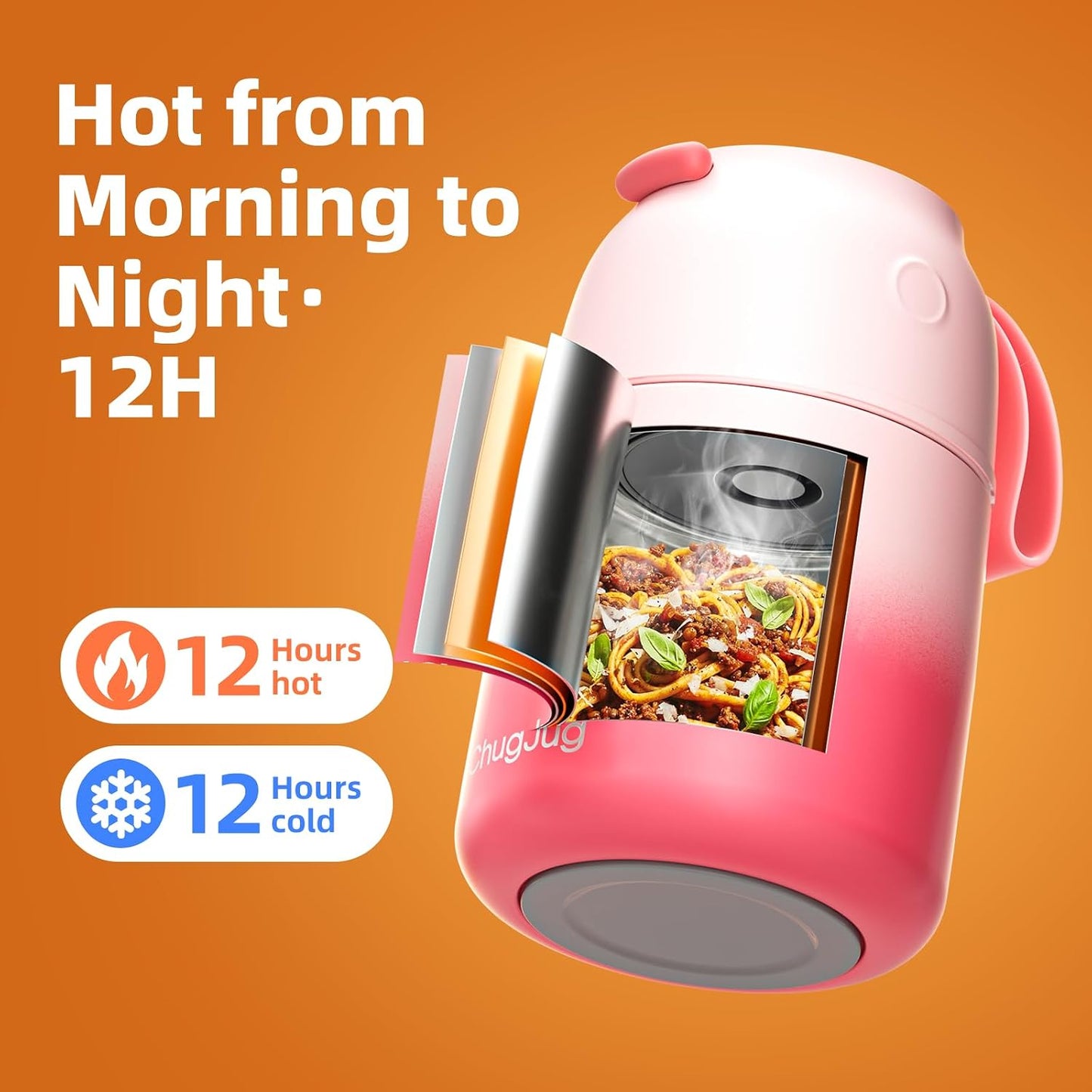 Termo comida caliente 26oz con cuchara acero térmico rosa