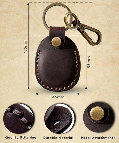 Soporte AirTag cuero para llavero mascotas y equipaje café