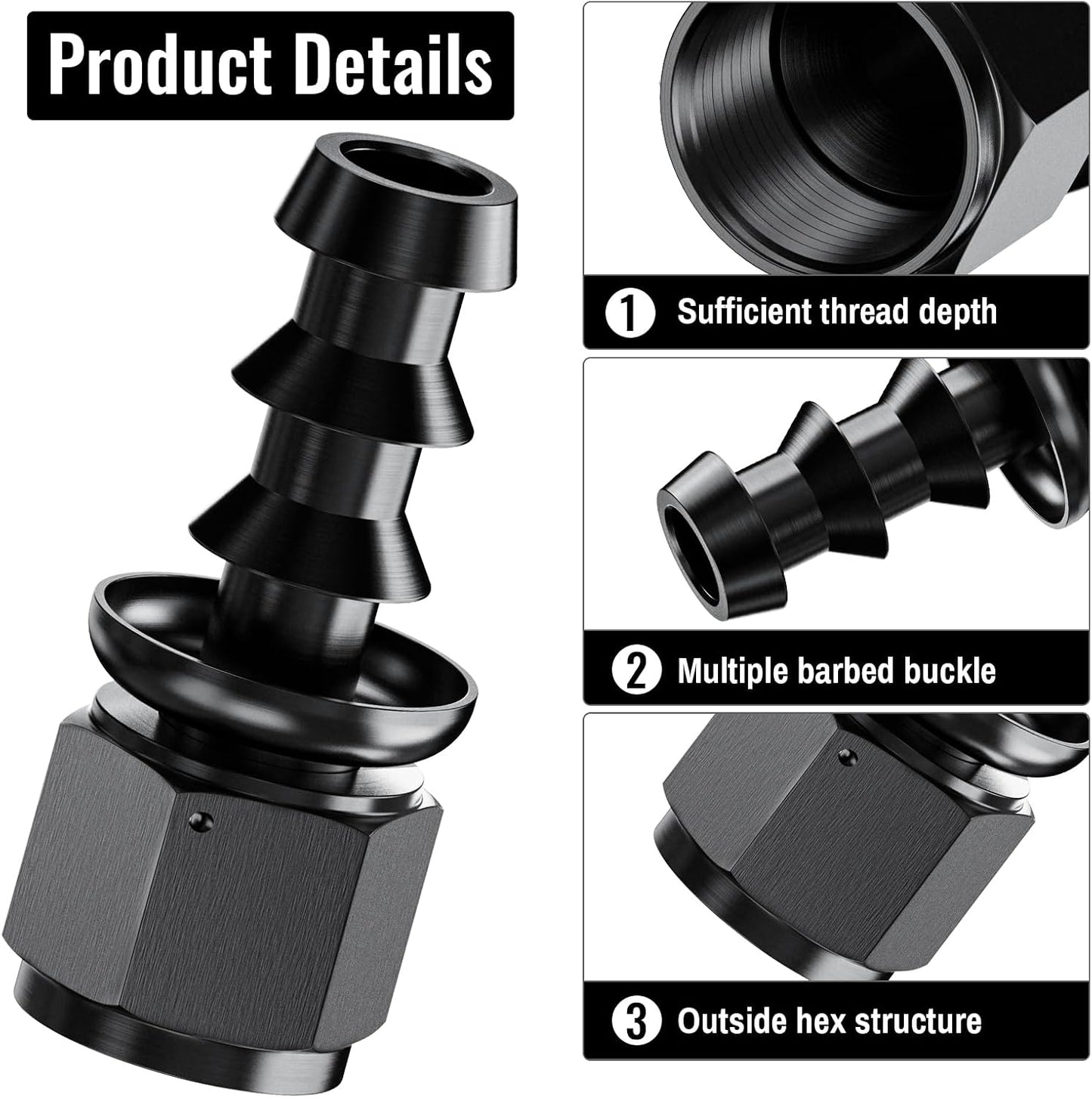 2 Pzas Conector Manguera 10AN Hembra 5/8 Aluminio Negro