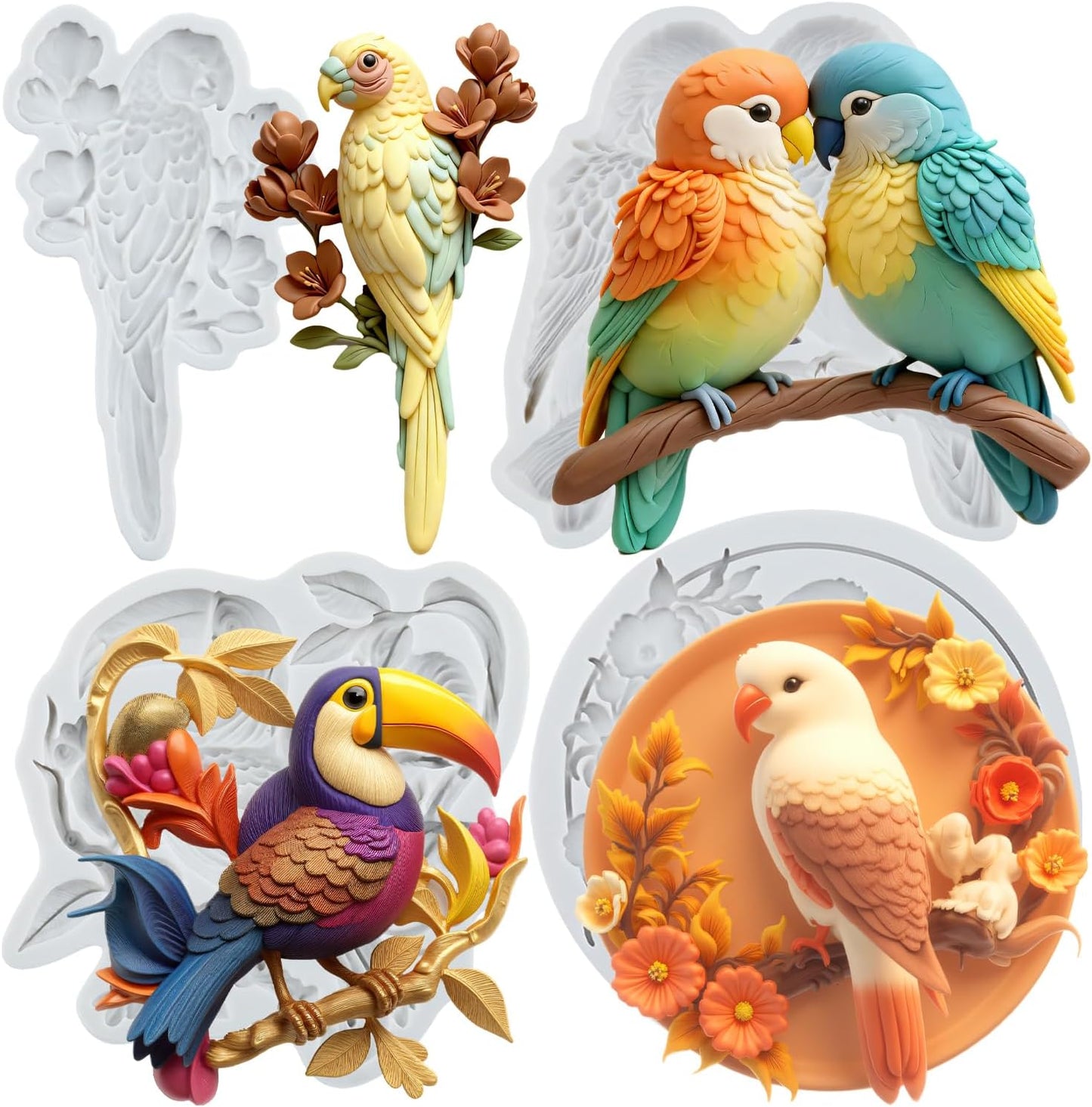 Molde silicona para loros flores ramas decorar cupcakes
