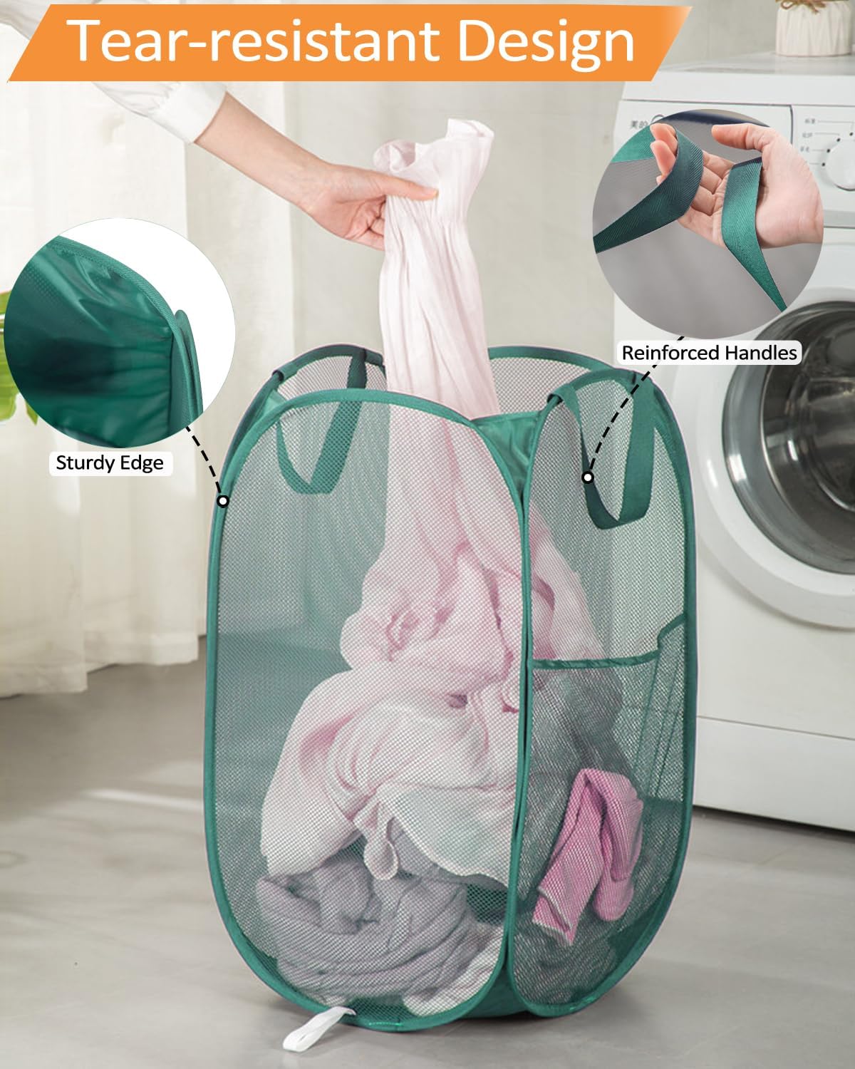 2 Cestas plegables para ropa sucia con bolsillo malla