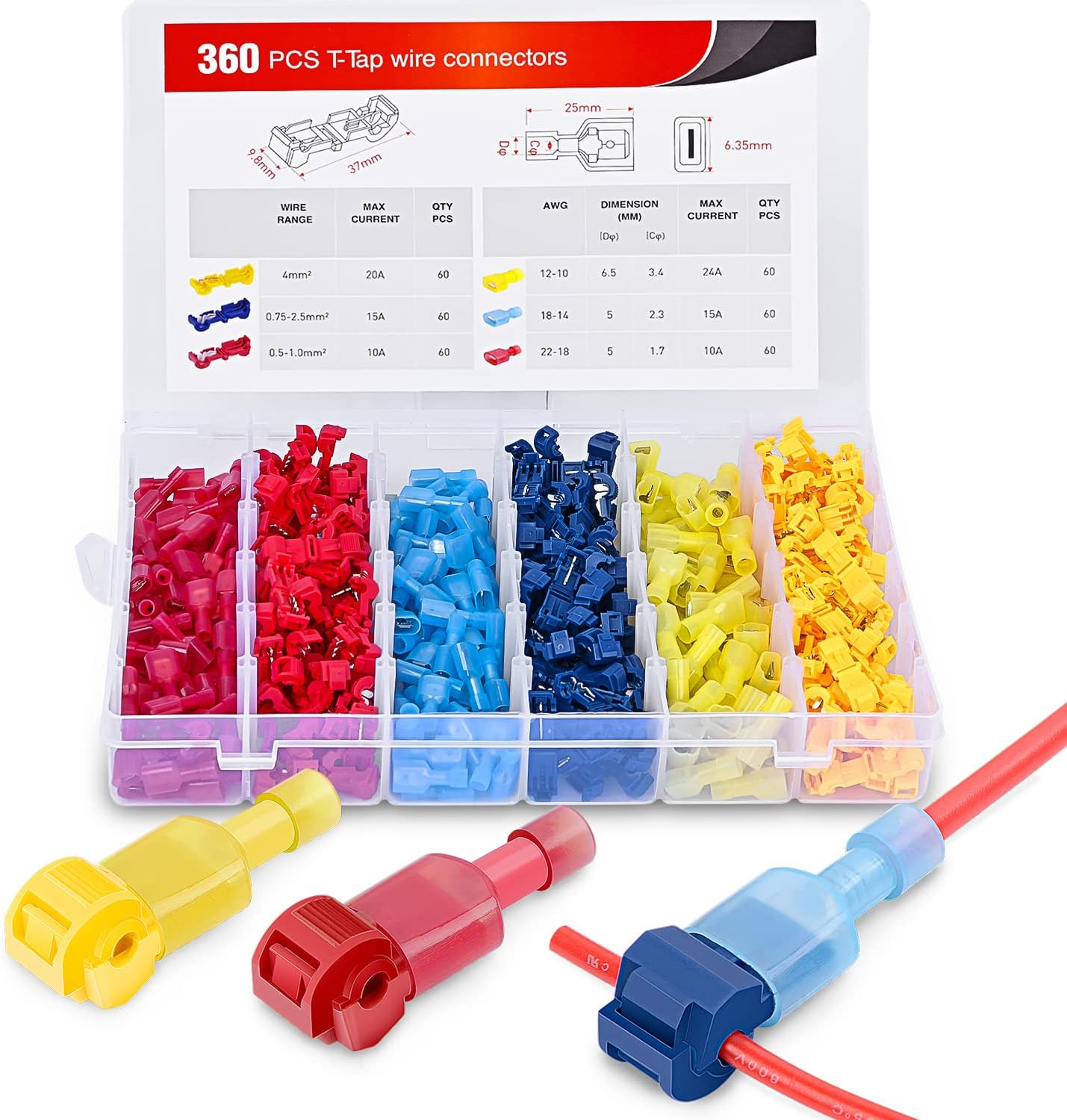Kit 360 Pzas Conectores T-Tap Terminales Eléctricos