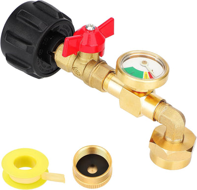 Adaptador codo propano 1-20 lb con medidor y válvula