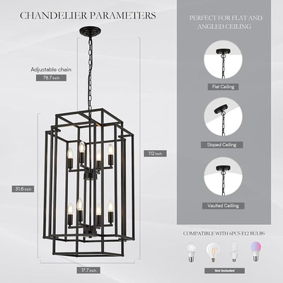 Lámpara colgante 8 luces forma escalones metal negro