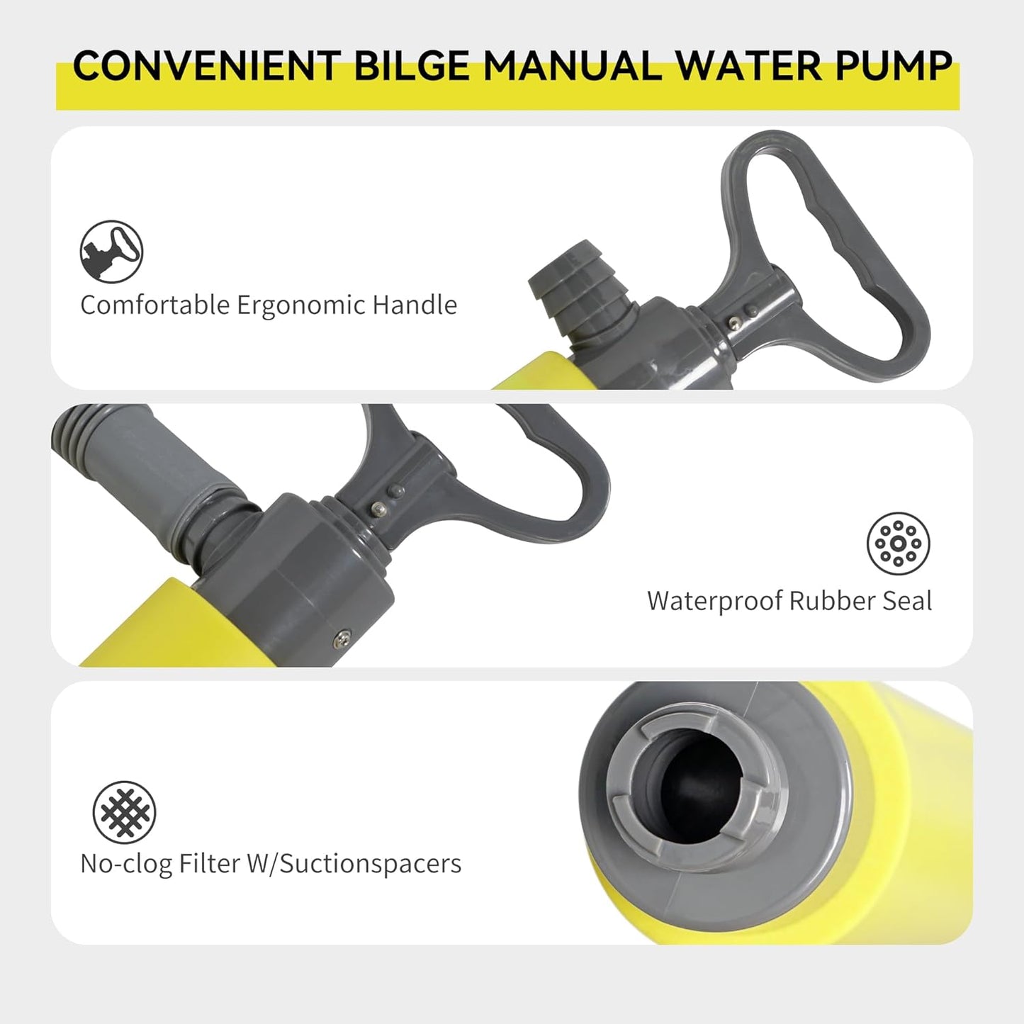 Bomba sifón manual para barcos kayak 17" amarillo