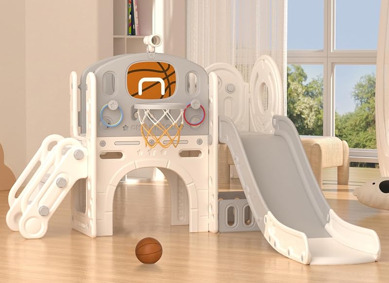 Tobogán 9en1 para niños 1-3 años con aro baloncesto