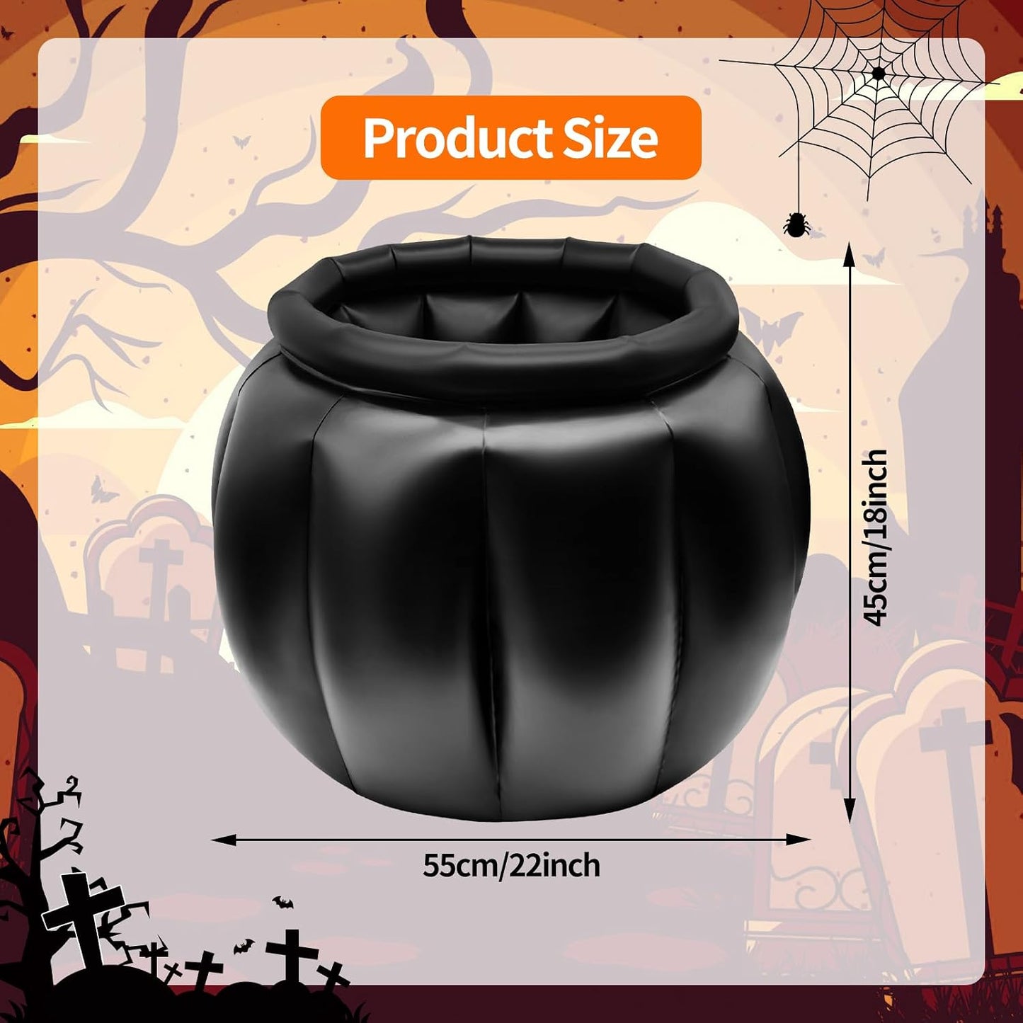 Caldero inflable negro 22x18" soporte bebidas fiestas
