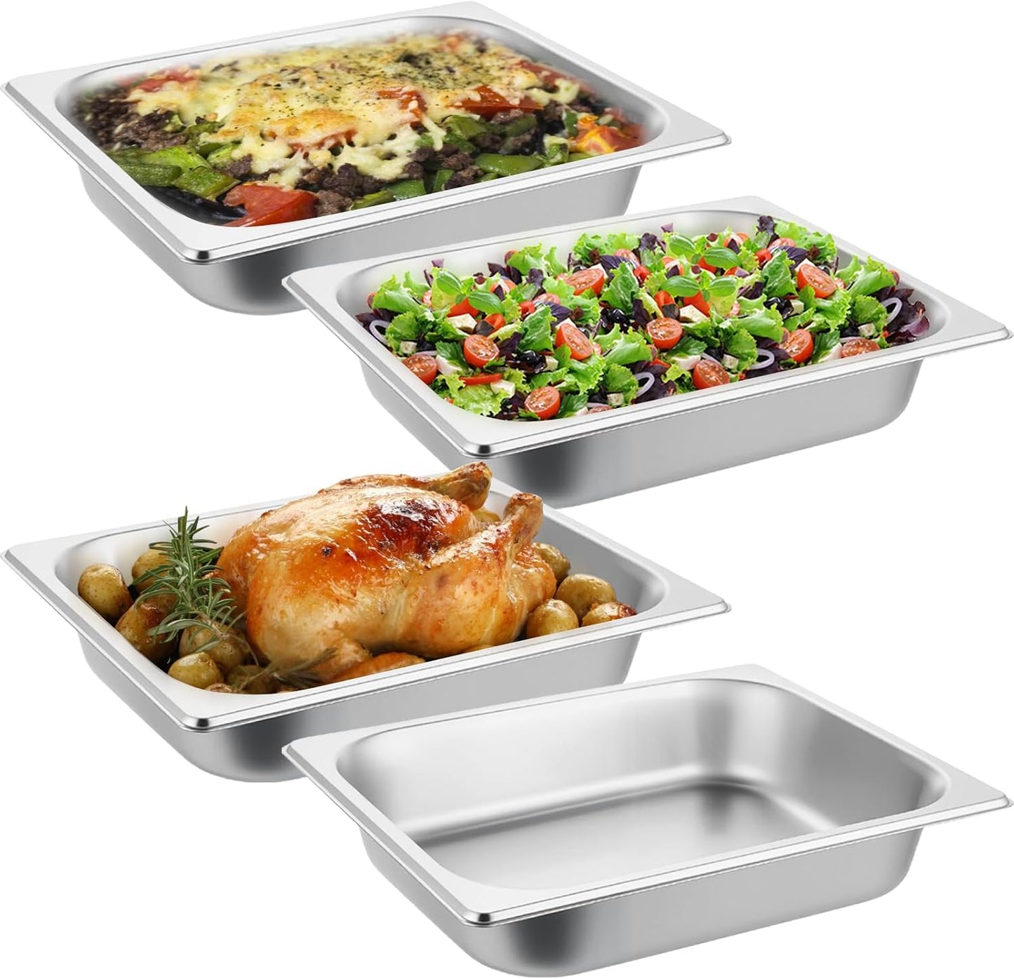 4 Pzas Bandejas Acero Inox Tamaño Medio Bufé Catering