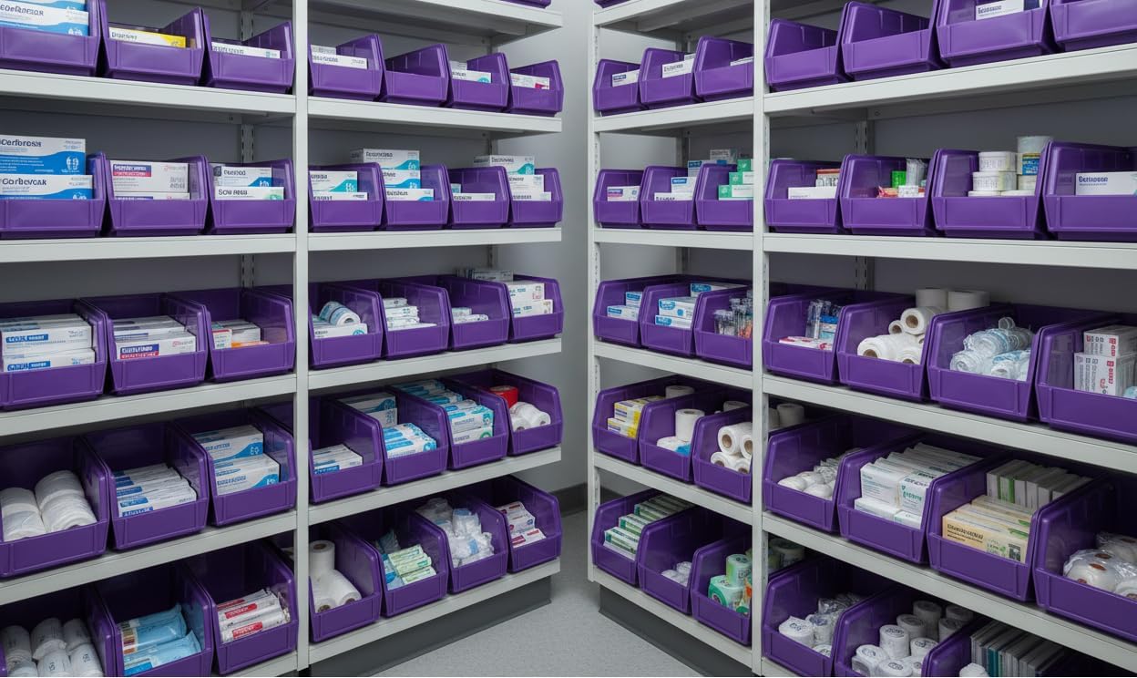 Contenedor plástico apilable 11x5.5x5pulg para colgar morado