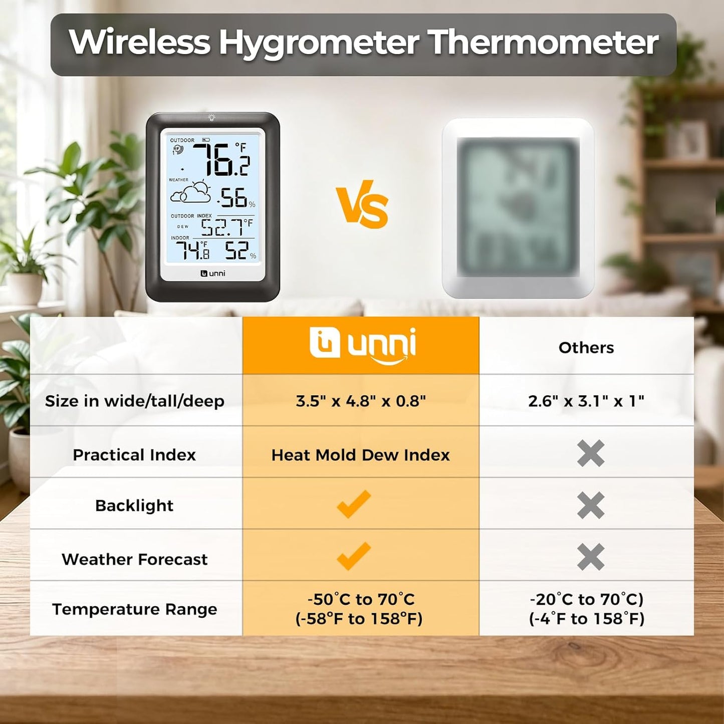 Termómetro inalámbrico con sensor interno y externo