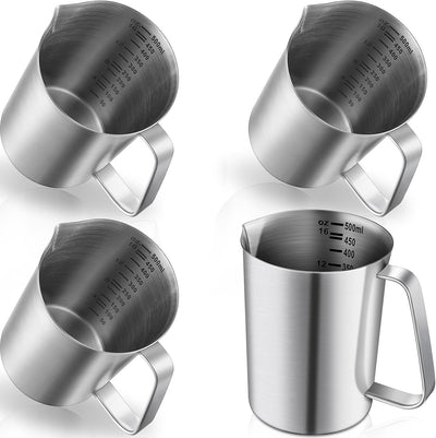 4 Jarras Acero Inox 16oz con Labio Vertido y Medidor