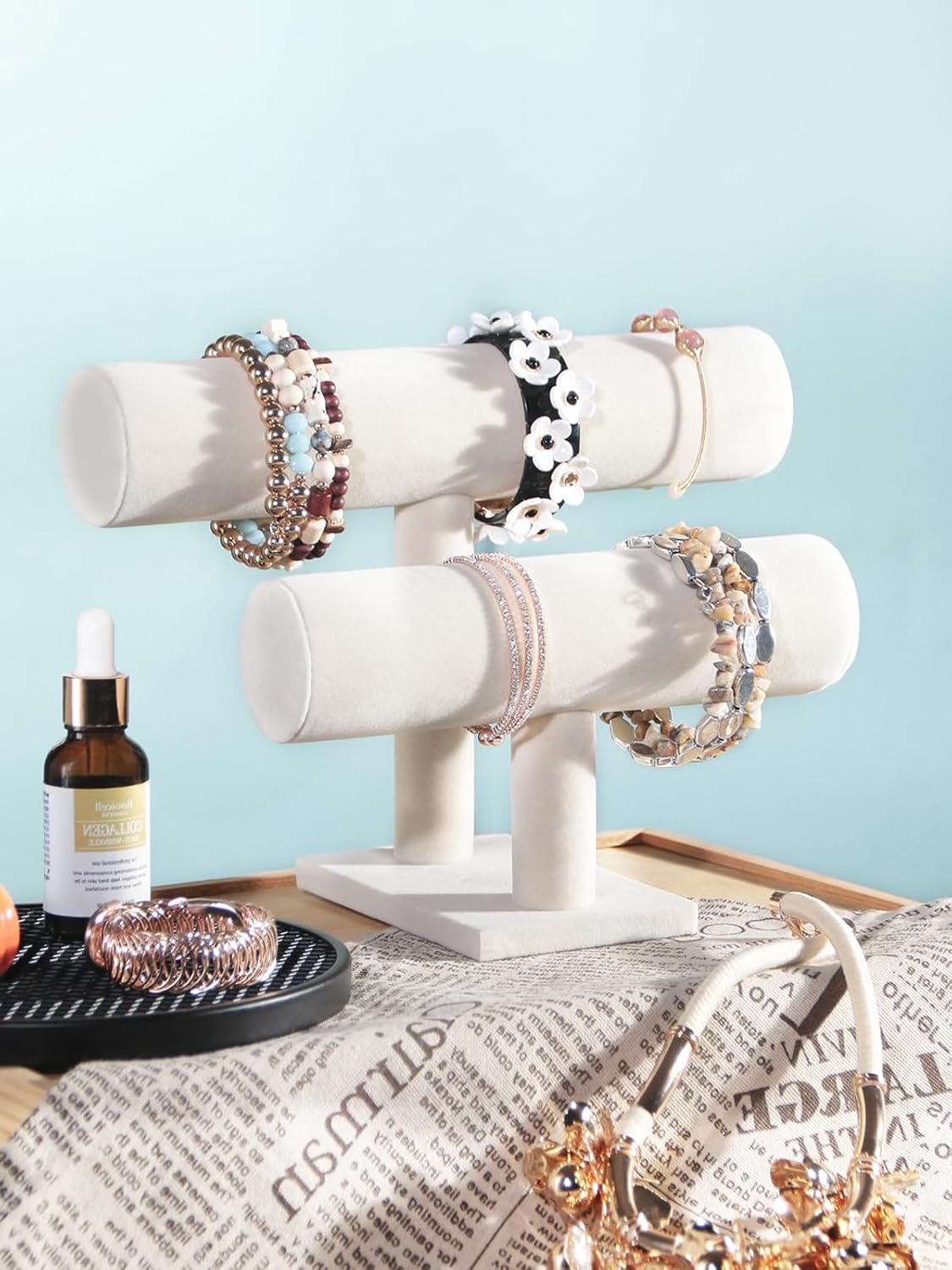 Soporte joyas pulseras y relojes 2 niveles beige
