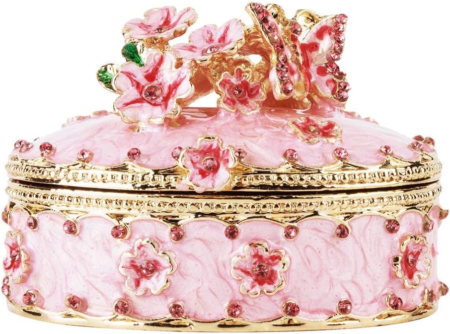 Caja joyero cristal bisagra patrón mariposa flor rosa niña
