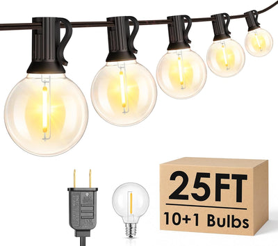Tira luces LED G40 25ft exteriores enchufable 10 bombillas negro