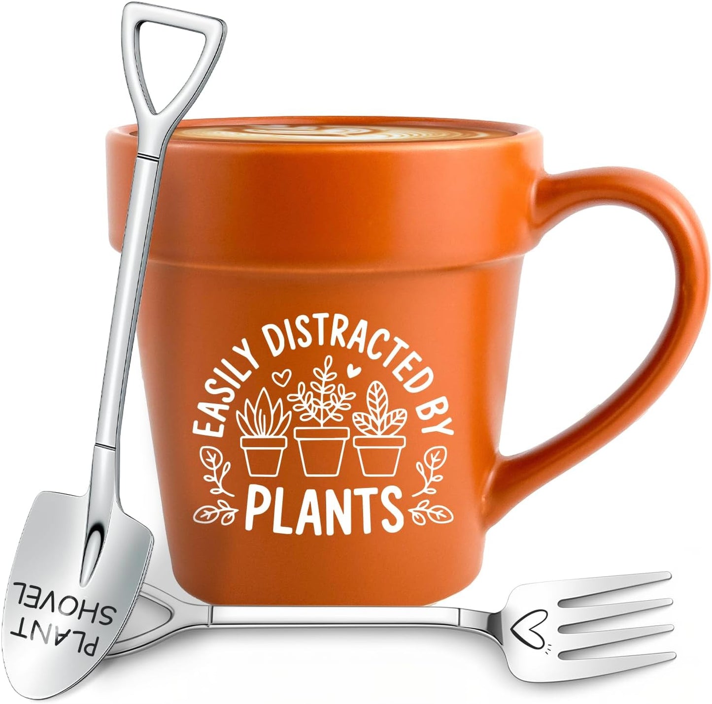 Taza para amantes de plantas con cuchara y tenedor