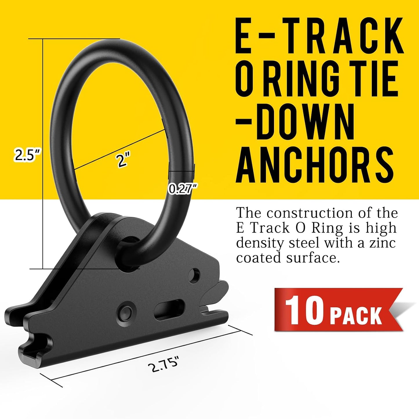 10 Anclajes E-Track Acero Negro para Remolques 1500lb
