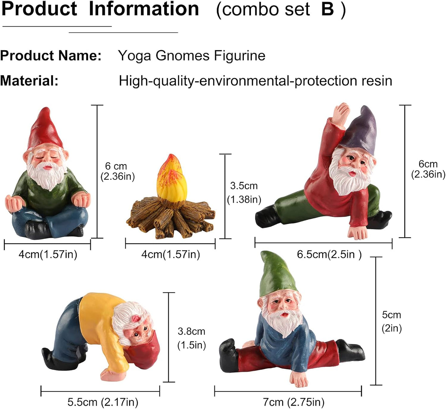 5 Adornos Gnomos Resina para Jardín Exteriores