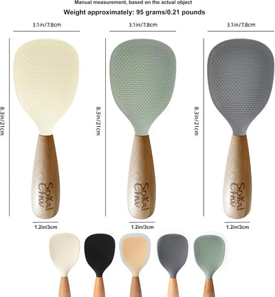 Cuchara silicona cocina con mango madera antiadherente verde