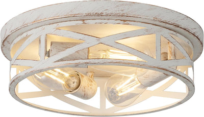 Lámpara techo jaula 3 luces metal blanco y dorado 13pulg