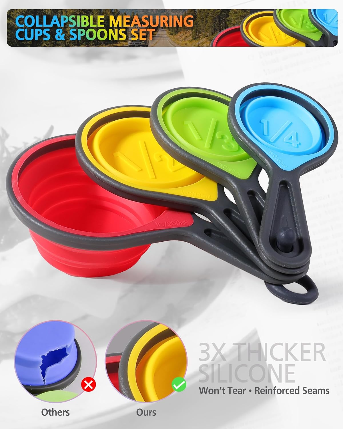Juego 8 Pzas Tazas y Cucharas Medidoras Plegables