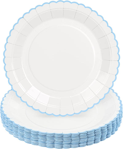 30 Platos Papel Azul Blanco 9pulg Fiesta Baby Shower