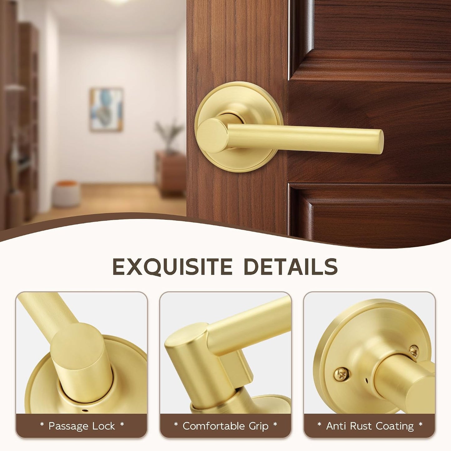 Manija puerta paso oro cepillado reversible latón satinado