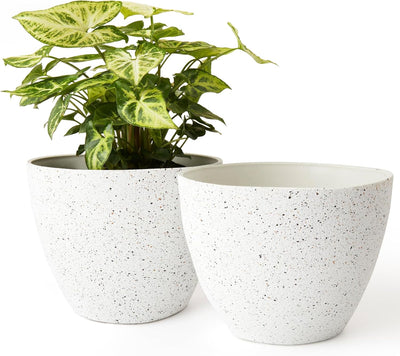 Macetas plástico blanco moteado set 2 19cm