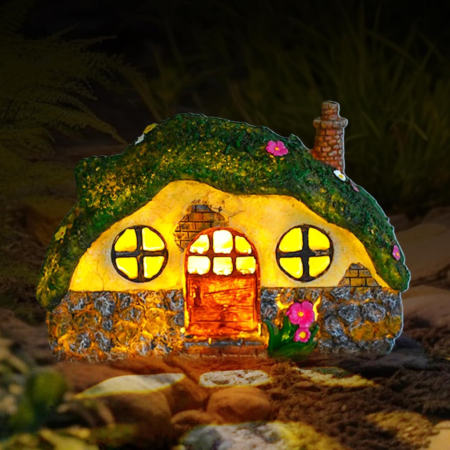 Estatuas casa hadas con luces solares para jardín y patio